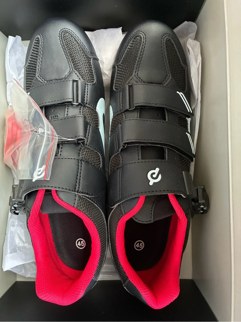 Peloton Black and White Cycling Sneakers with Red Lining